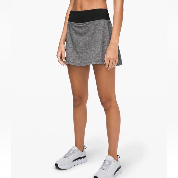 lululemon athletica Dresses & Skirts - Lululemon Pace Rival Skirt skort Heather grey Lux Multi Black Size 12 Tall